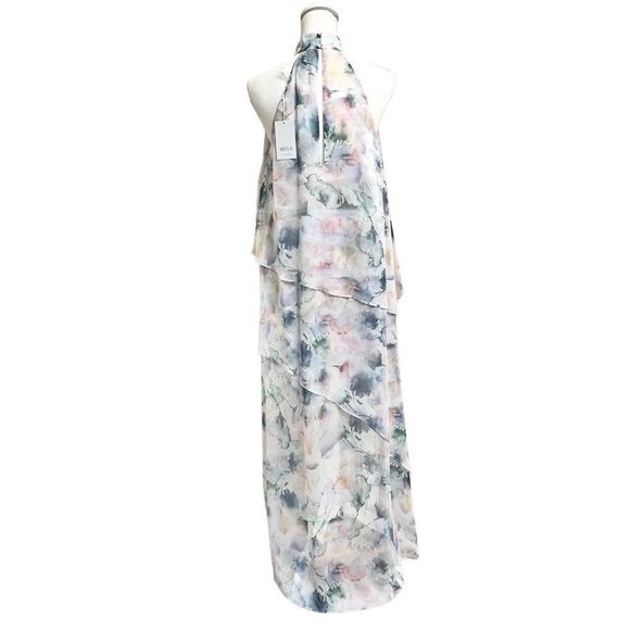 MISA Victorine Floral High-Low Maxi Chiffon Dress in Abstract Watercolor XS NEW - Picture 4 of 11